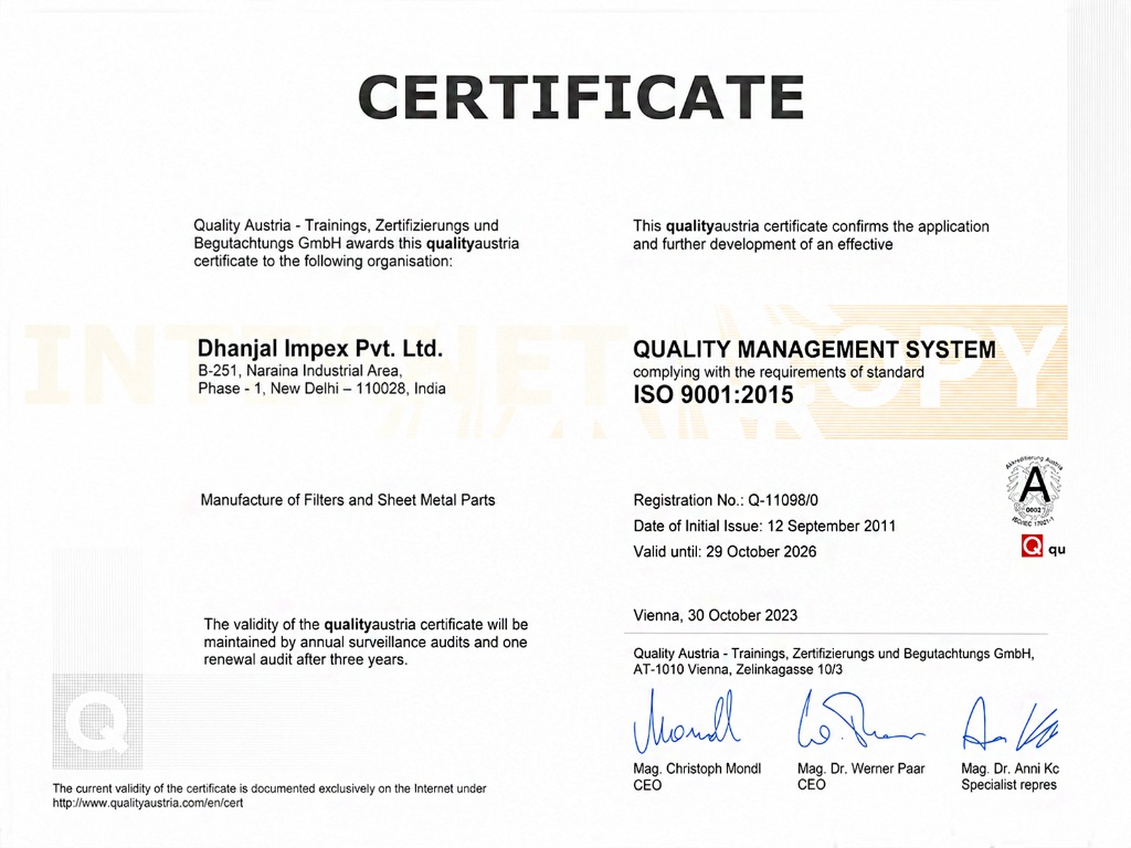 ISO 9001:2015 Quality Management System Certificate